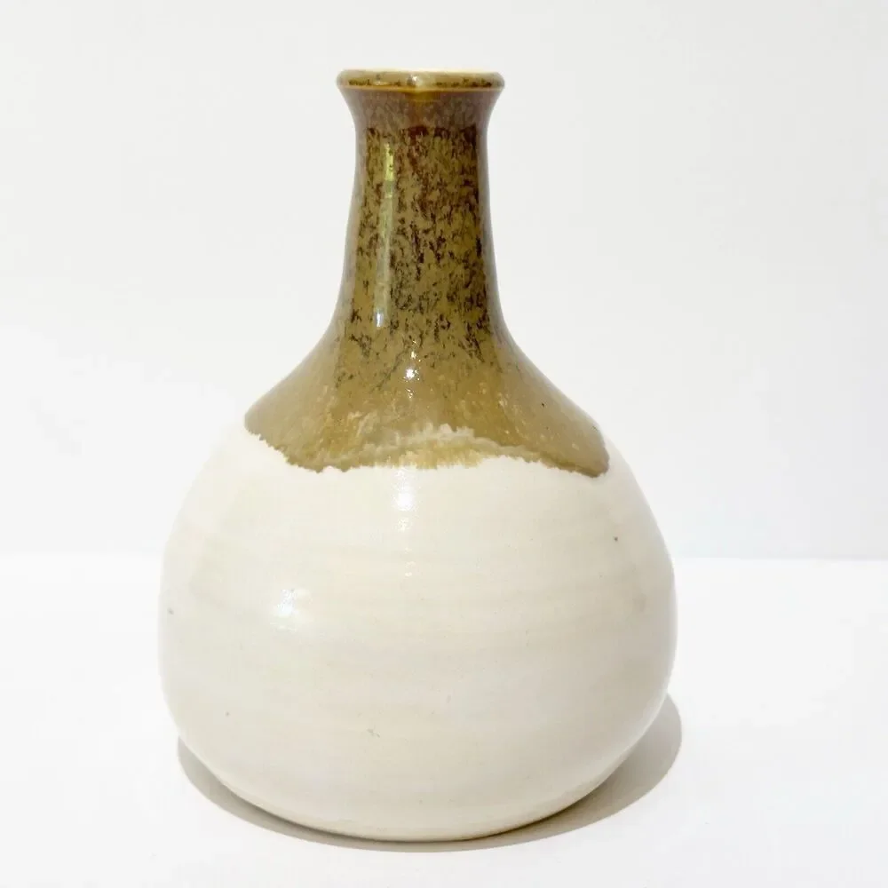 Hand Thrown Art Pottery Weed Vase Bud Earth Tones Artist Signed Eclectic Boho